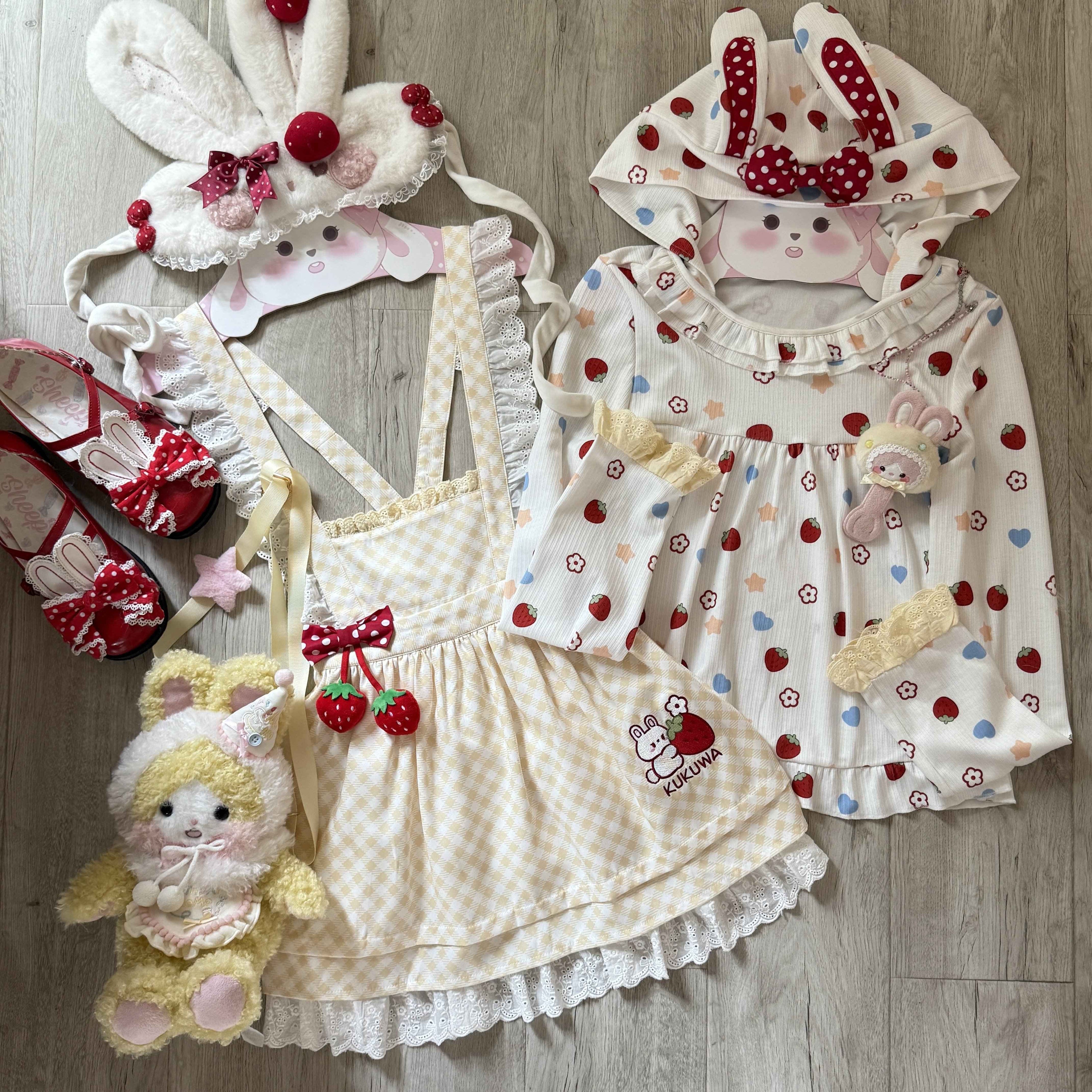 kukuwa_Bunny_Ear_Print_Long_Sleeve_Plaid_Apron_Women's_Skirt_Salopettes_981989794959_MISSTT