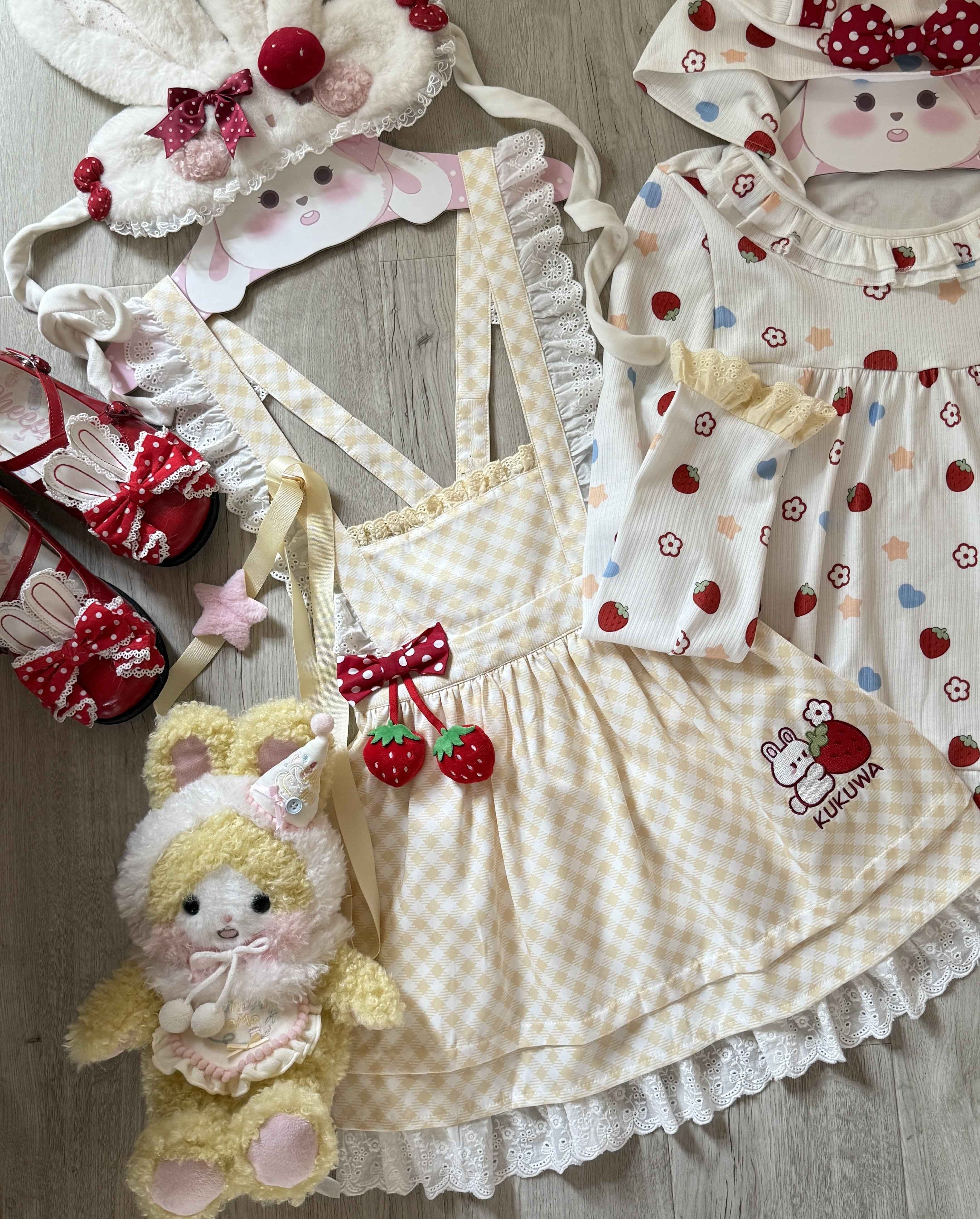 kukuwa_Bunny_Ear_Print_Long_Sleeve_Plaid_Apron_Women's_Skirt_Salopettes_981989794959_MISSTT