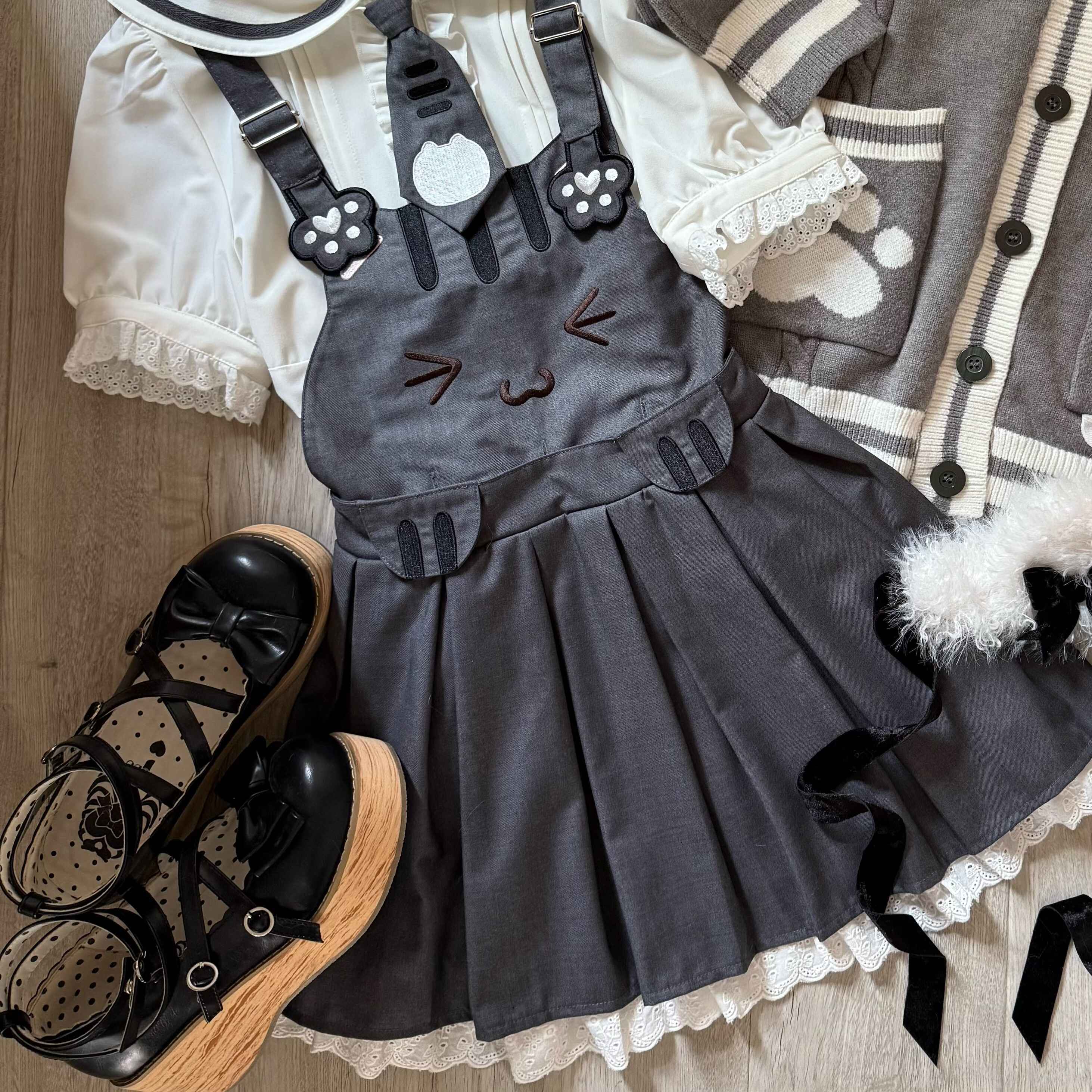 kukuwa_Cute_Embroidered_Cat_Pinafore_Women's_Knit_Cardigan_Full_Coordination_Sets_981989862112_MISSTT
