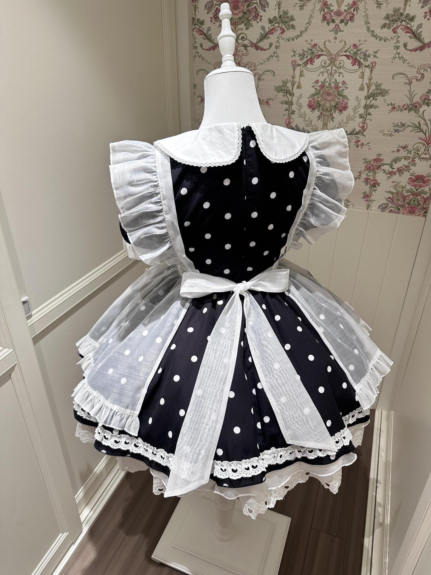 kukuwa Heart Embroidered Musical Note Polka Dot Women's Chiffon Short Sleeve Op