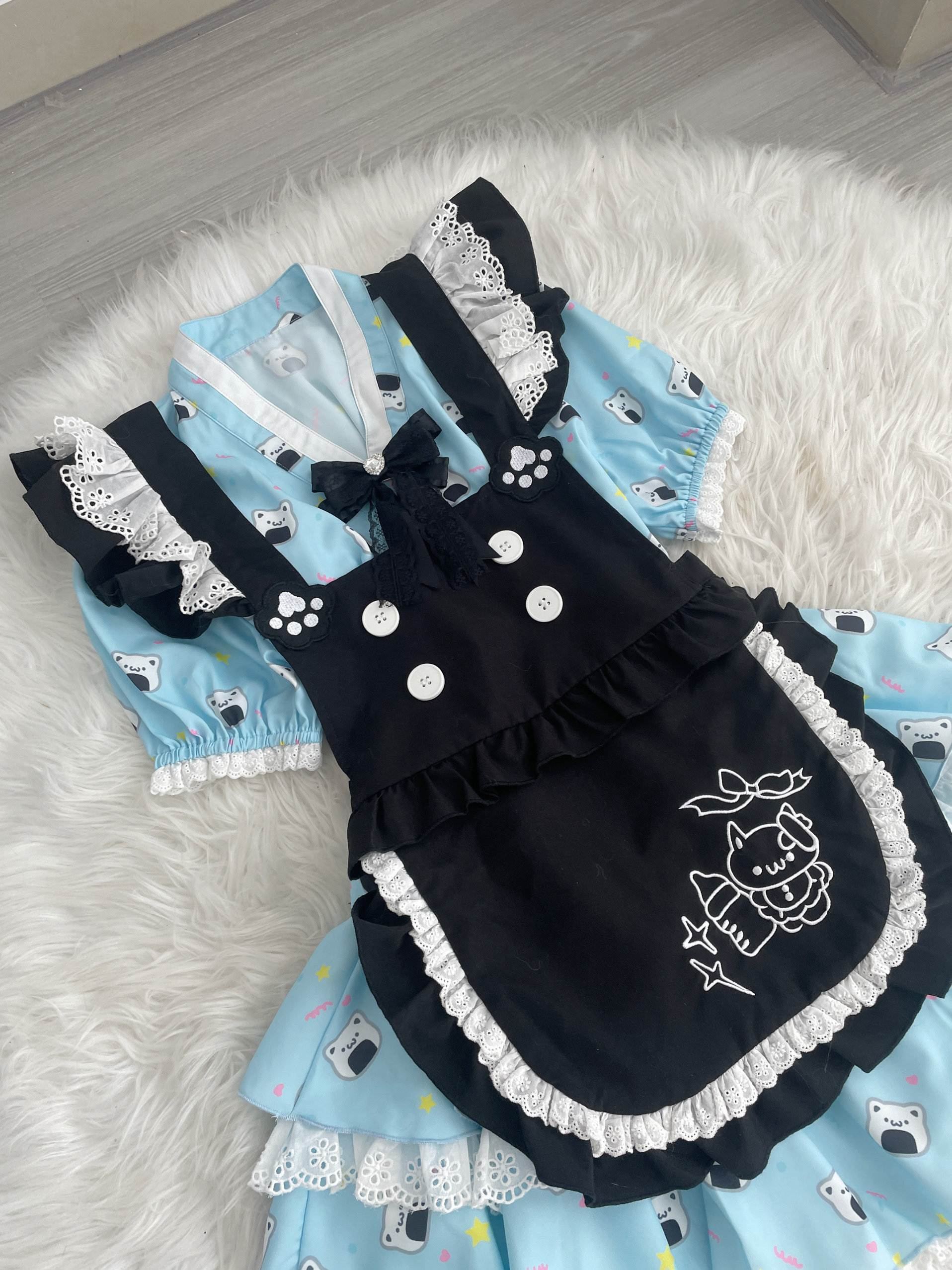 kukuwa_Kawaii_Cat_Retro_Print_Lace_Embroidered_Apron_Women's_Short_Sleeve_Op_802081174450_MISSTT