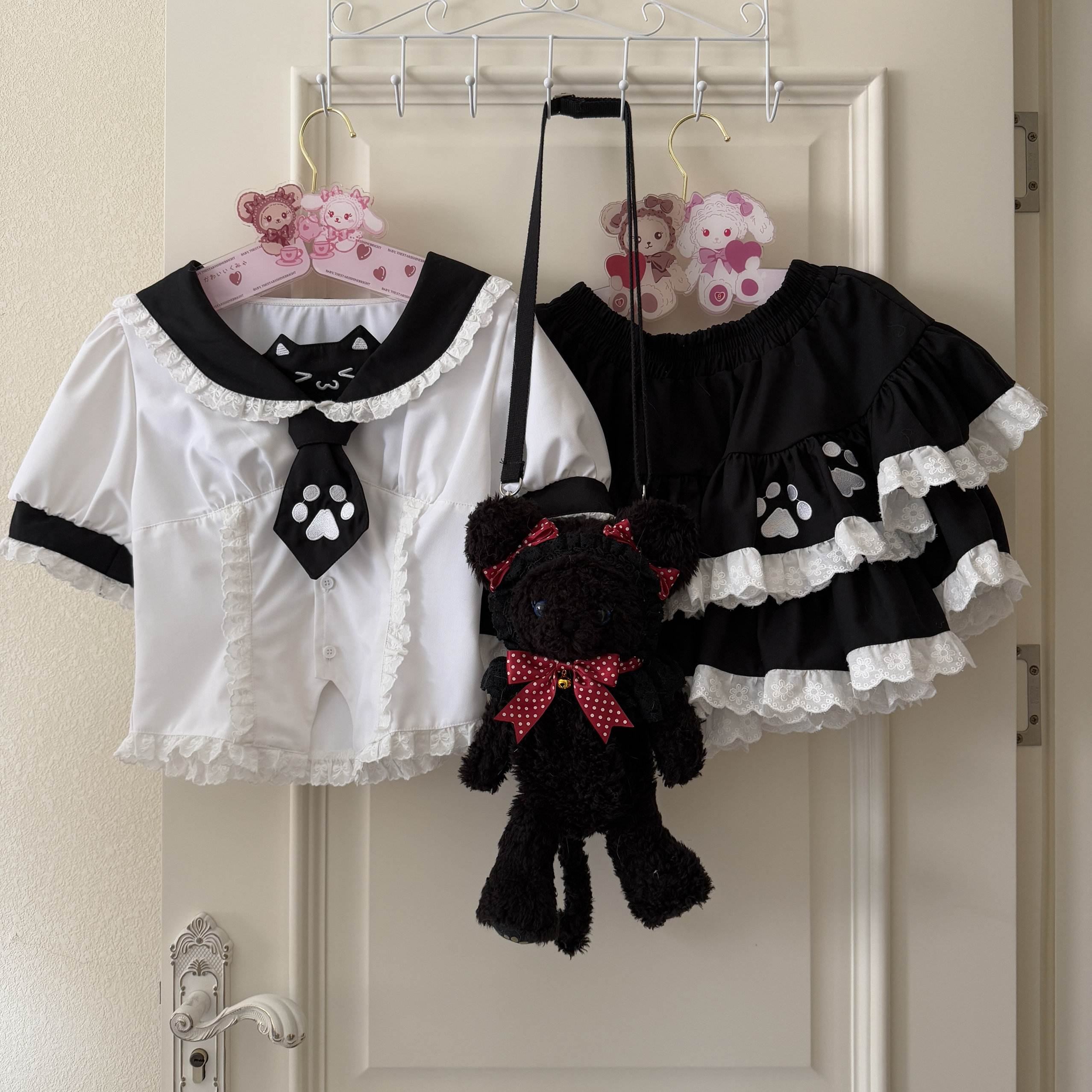kukuwa_Kitten_Paw_Embroidery_Lace_Tiered_Waist_Cinched_Sweet_Jk_Women's_Skirt_Sets_907203160059_MISSTT