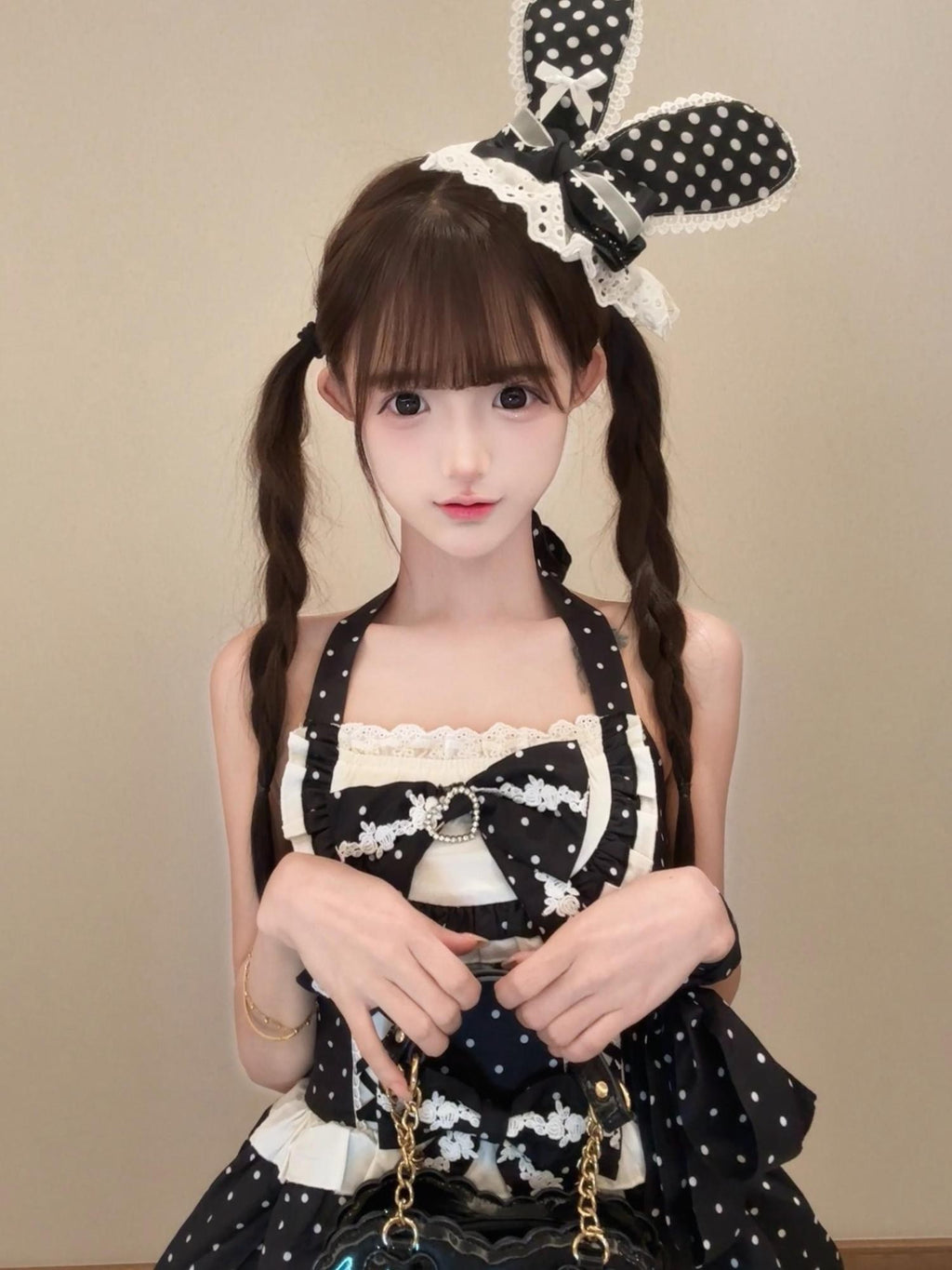 kukuwa Retro Sweetheart Polka Dot Heart Tie Halter Women's Jsk / Jumper Skirts