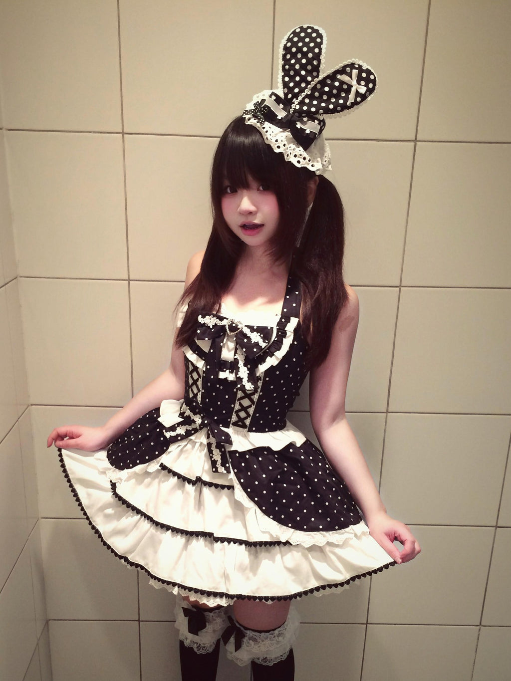 kukuwa Retro Sweetheart Polka Dot Heart Tie Halter Women's Jsk / Jumper Skirts