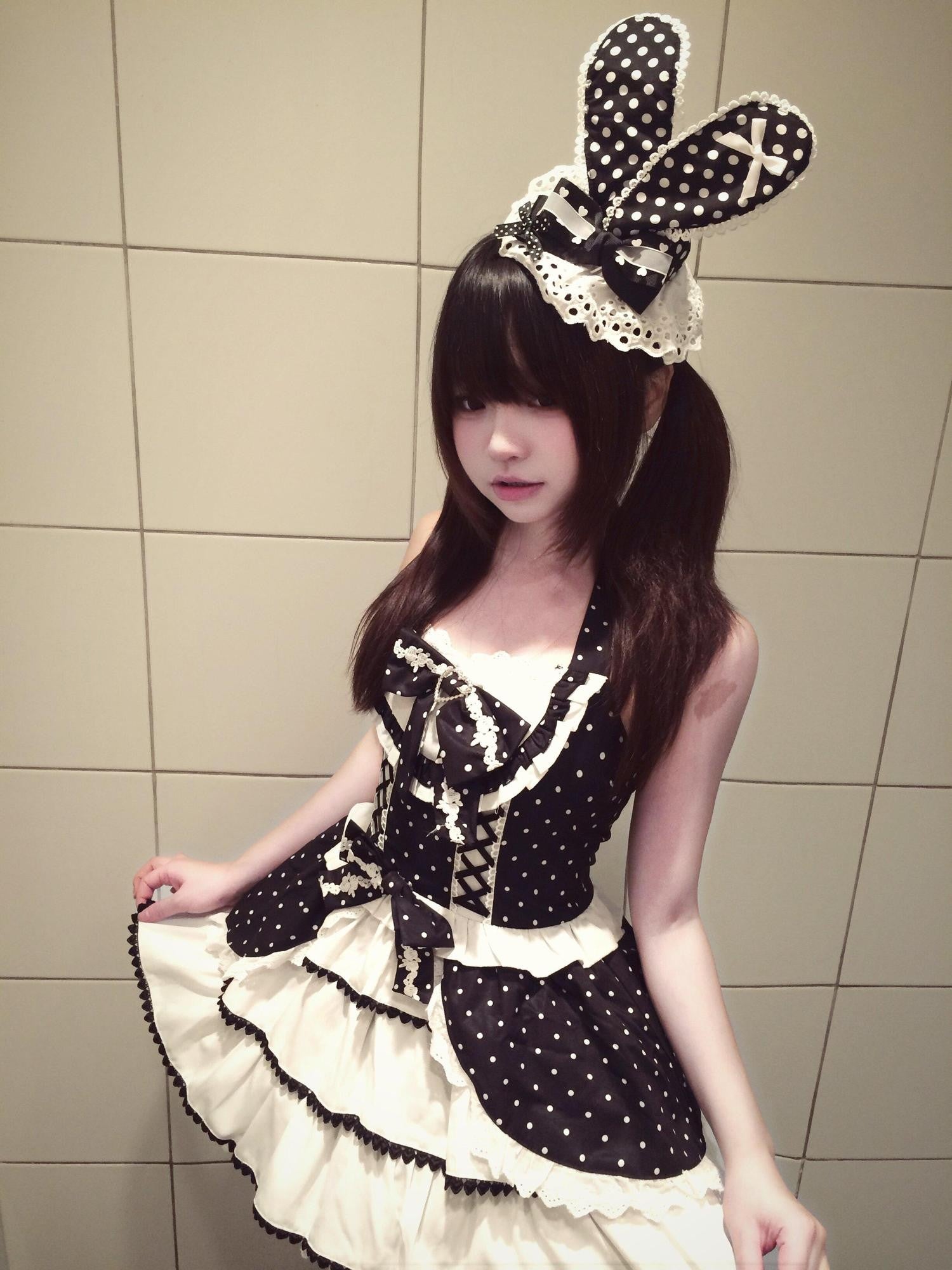 kukuwa Retro Sweetheart Polka Dot Heart Tie Halter Women's Jsk / Jumper Skirts