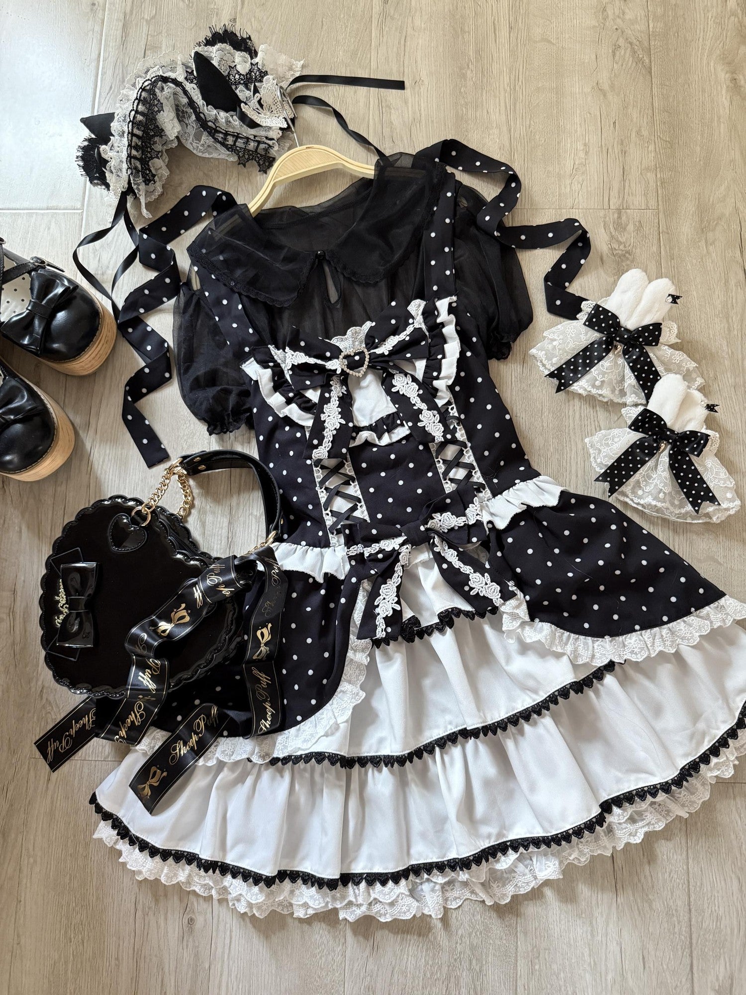 kukuwa Retro Sweetheart Polka Dot Heart Tie Halter Women's Jsk / Jumper Skirts