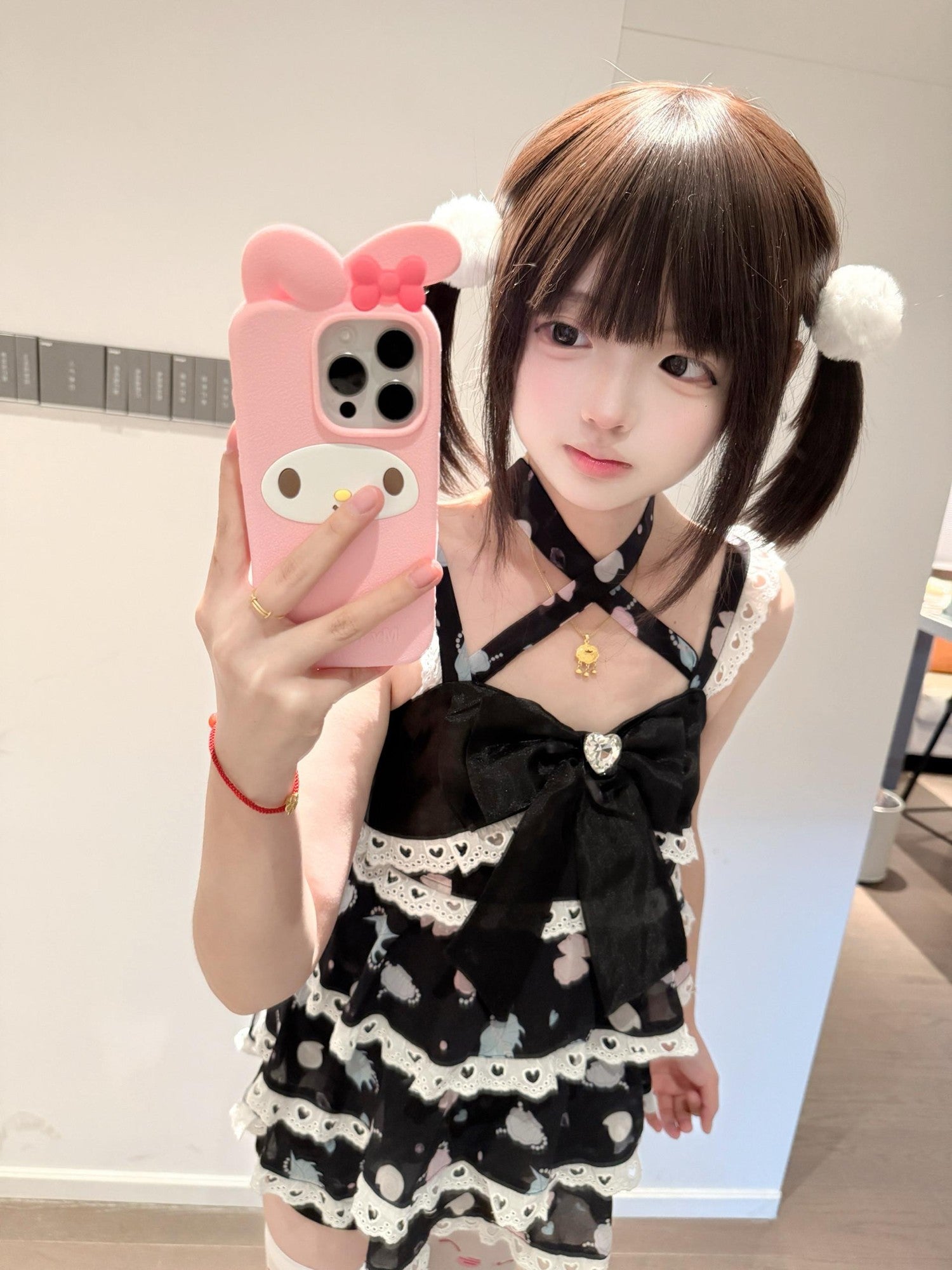 kukuwa Shell Bow Heart Pendant Spaghetti Strap Cute Women's Chiffon Jsk / Jumper Skirts