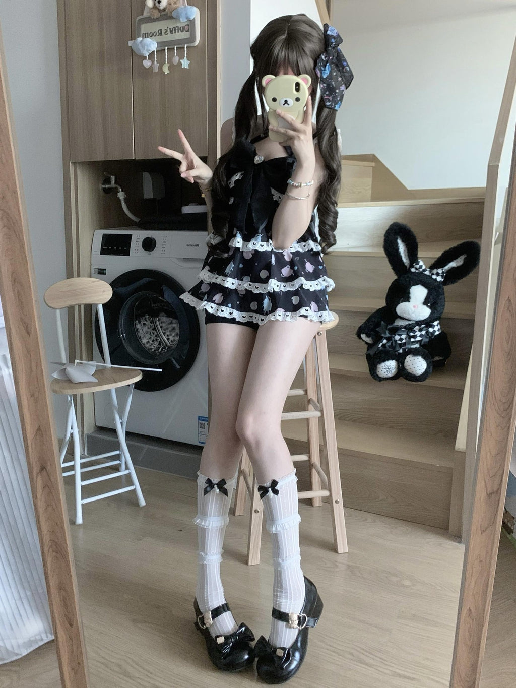 kukuwa Shell Bow Heart Pendant Spaghetti Strap Cute Women's Chiffon Jsk / Jumper Skirts