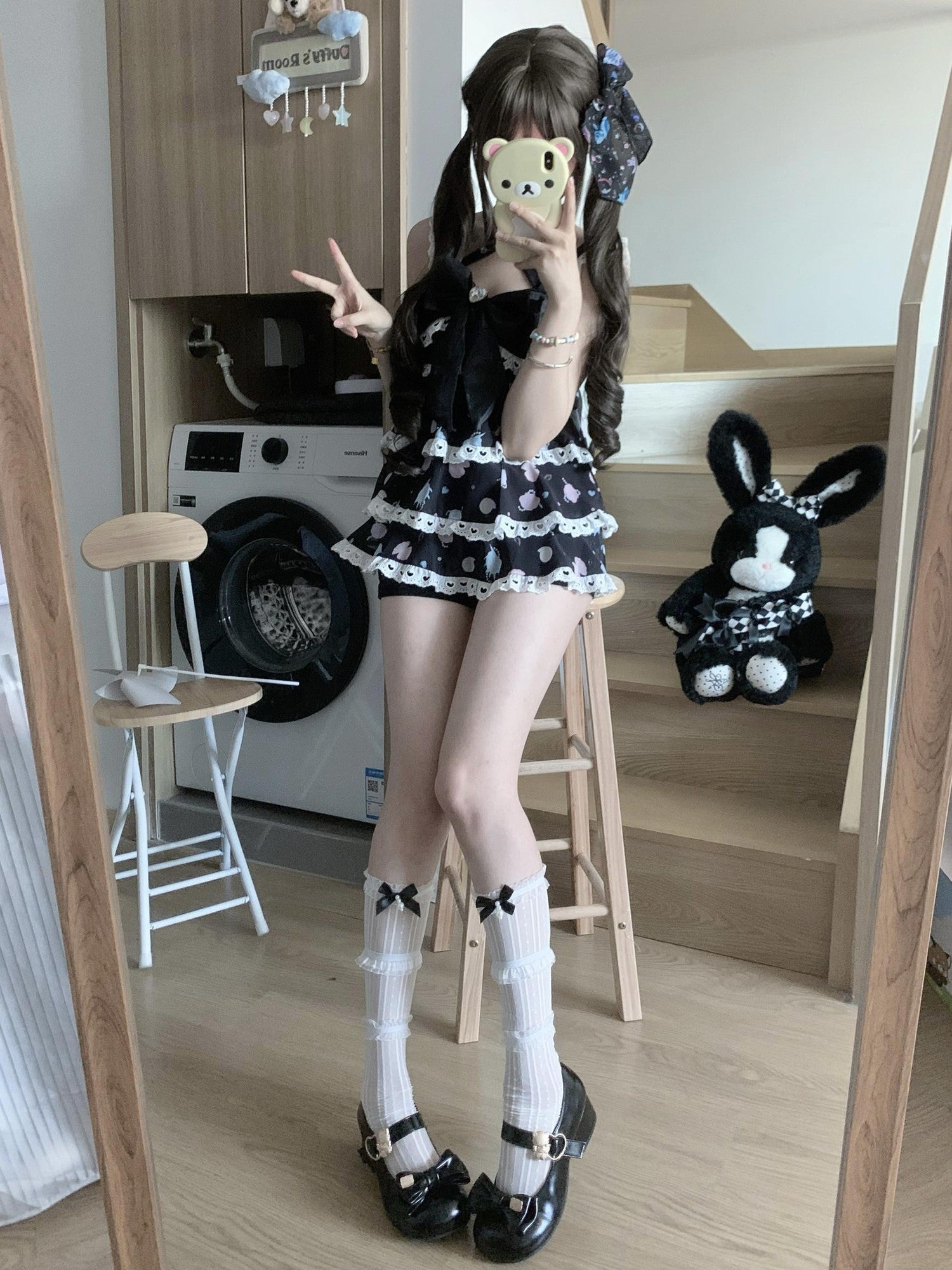 kukuwa Shell Bow Heart Pendant Spaghetti Strap Cute Women's Chiffon Jsk / Jumper Skirts