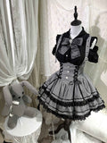 kukuwa_Subculture_Plaid_Lace_Bow_Cinched_Waist_Shirt_Women's_Black_Jsk_/_Jumper_Skirts_1063230489468_MISSTT