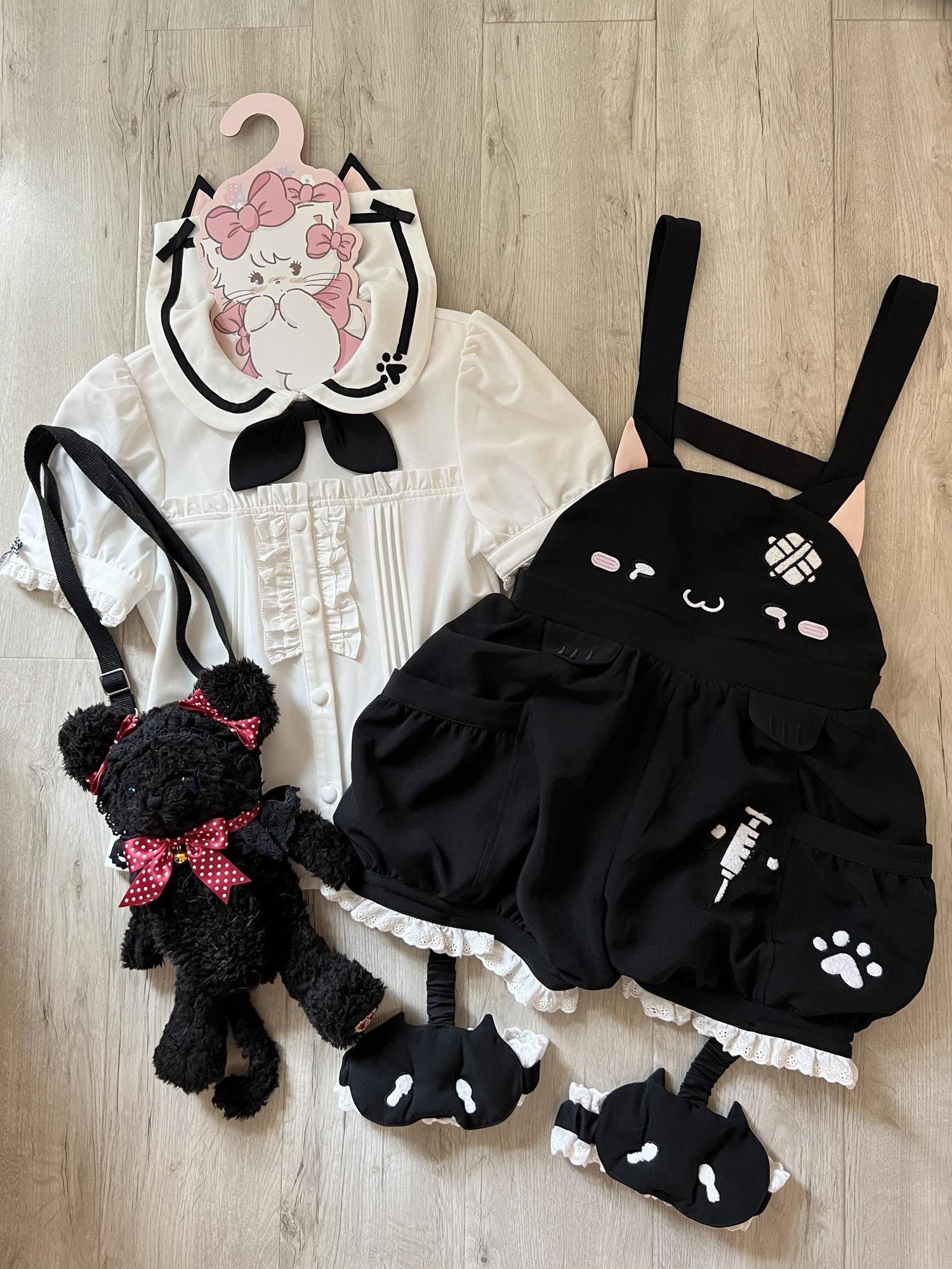 kukuwa Towel Embroidered Cat Paw Sailor Collar Women's Cotton Pumpkin Skirt Salopettes